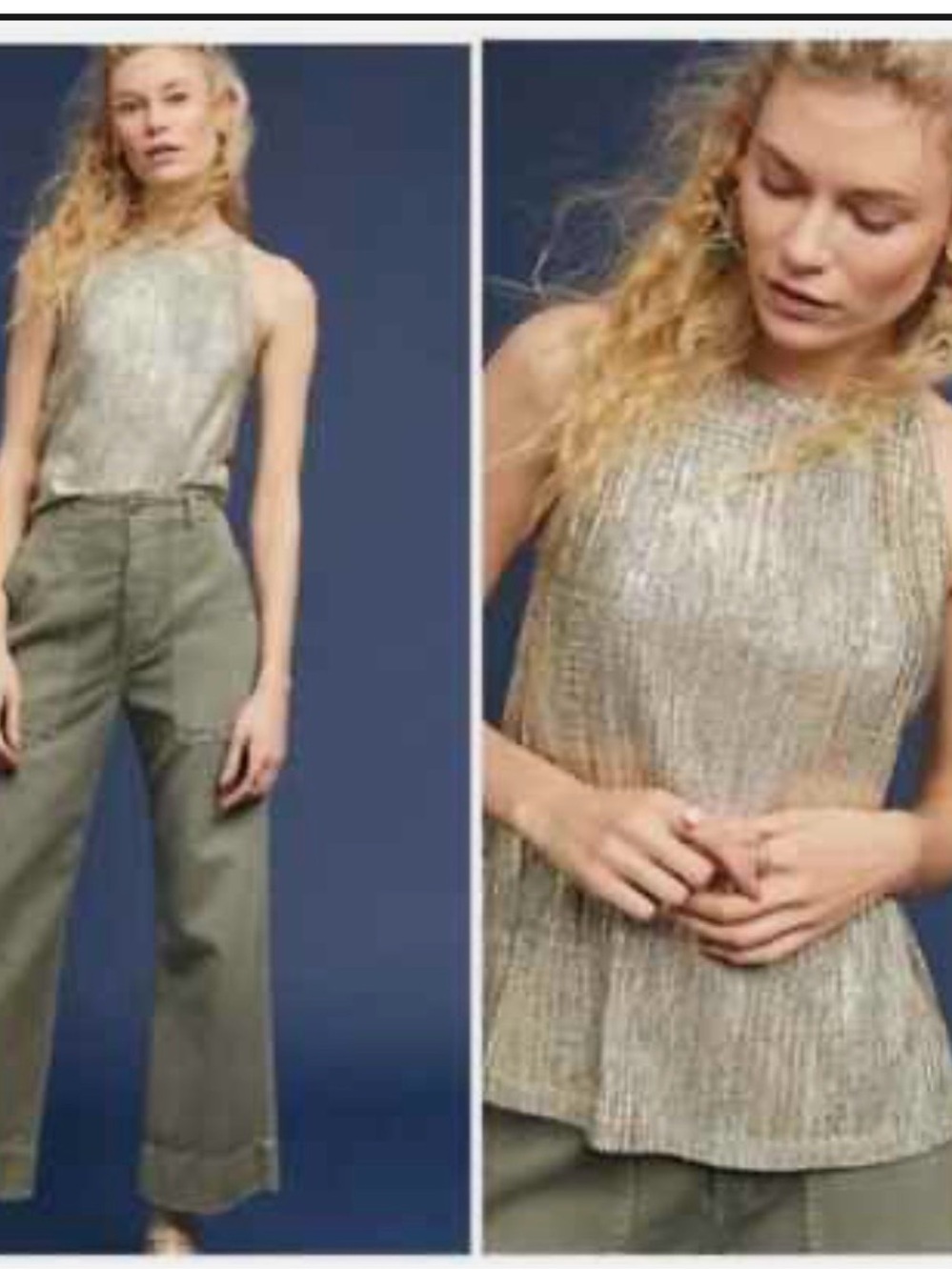 Moulinette Soeurs by Anthropologie Metallic Gold Pleated Halter Tank - Picture 4 of 4